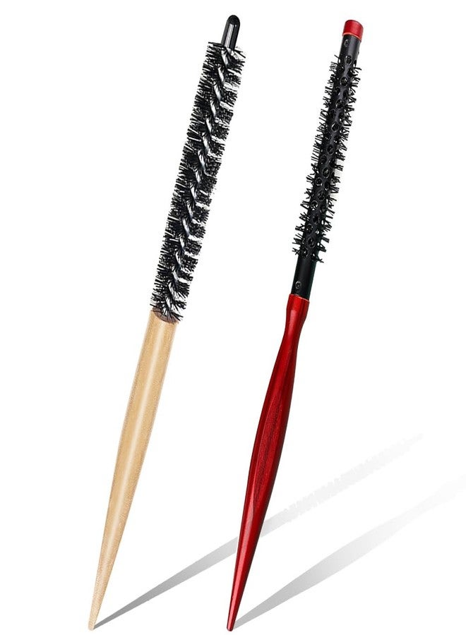 Canumer 2 Styles Small Round Brush, Wooden Mini Hair Brush Roller Quiff Hair Combs, Mustache Brush, Travel Nylon Hairdressing Brushes Styling Volume Hairbrush for Curling, Short, Thin Hair - Image 1